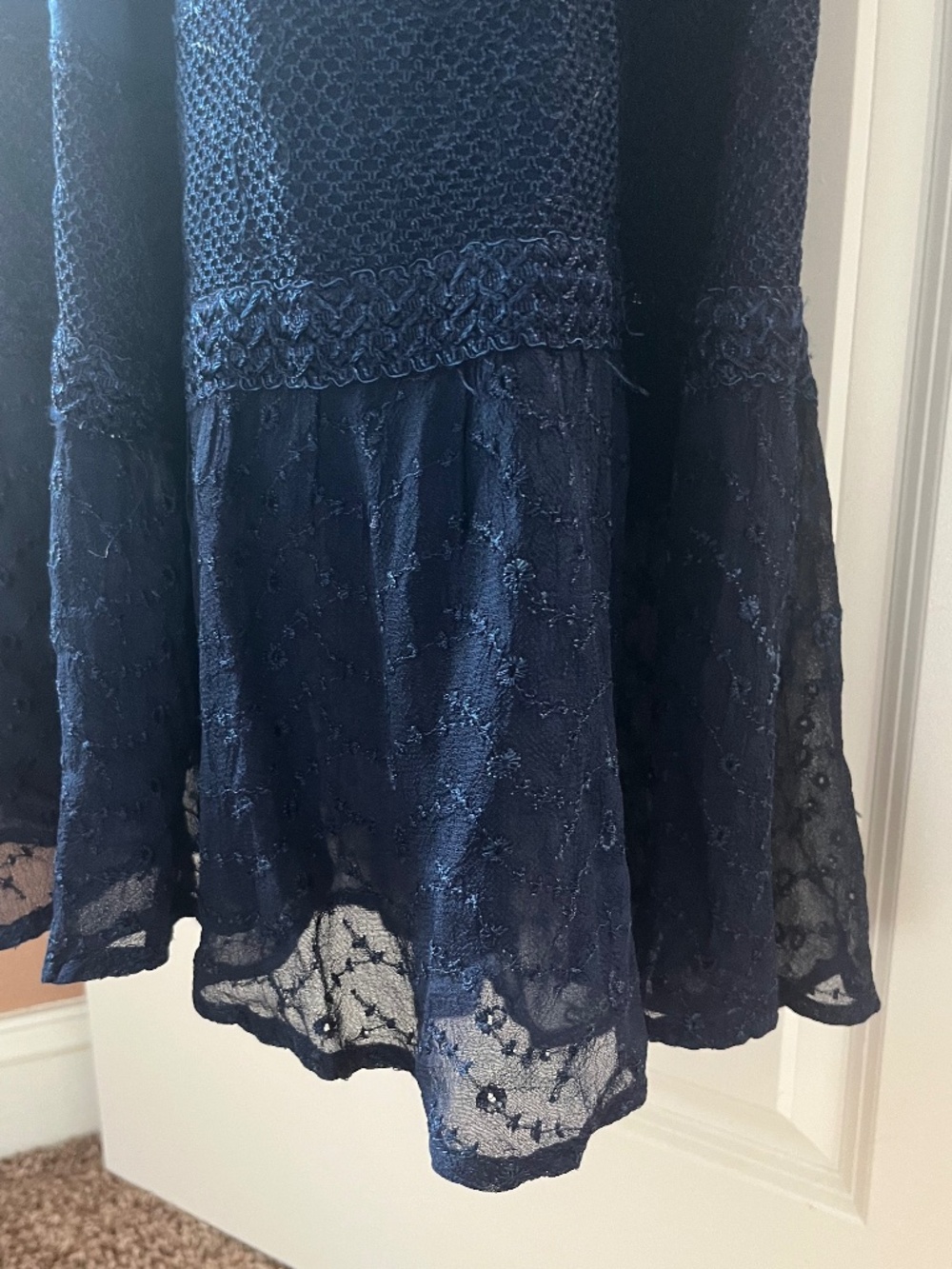 NWT Pyramid Collection Blue Midi Dress Boho Fairy Peasant Embroidery Lace XL - Picture 6 of 9